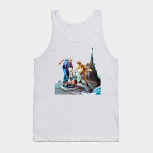 Deep Sea Terror: Startled Sailors and the Submarine Hatch Door Abyss Retro Vintage Comic Tank Top